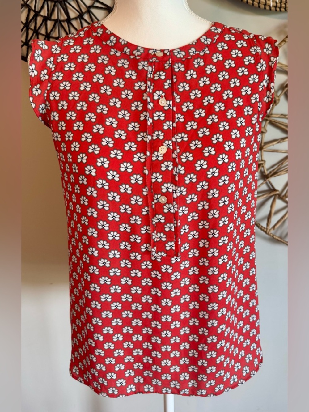 LOFT Women’s Orange Floral Cap-Sleeve Blouse Size XS